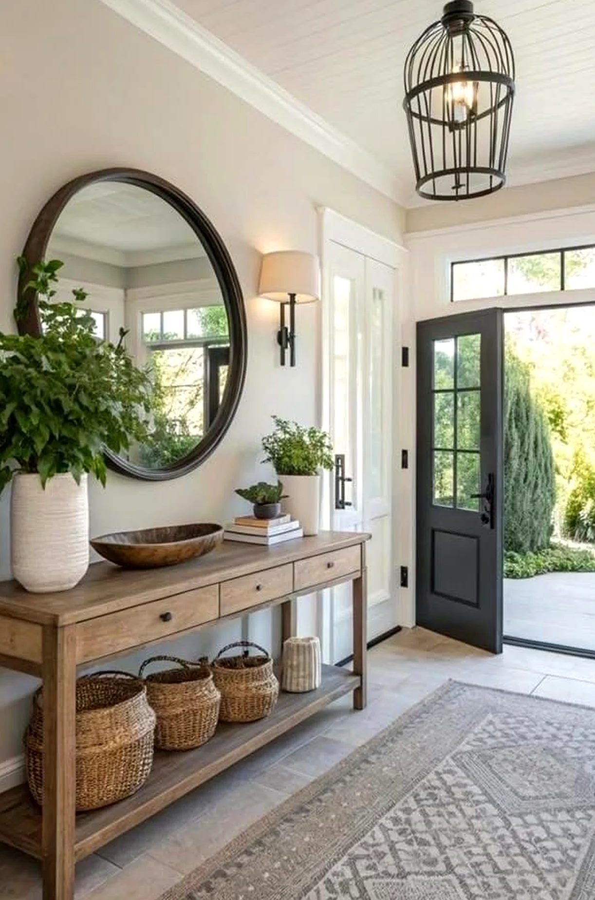 Warm cabinet wall brings order to the wall, creating a mood that feels pleasantly composed.