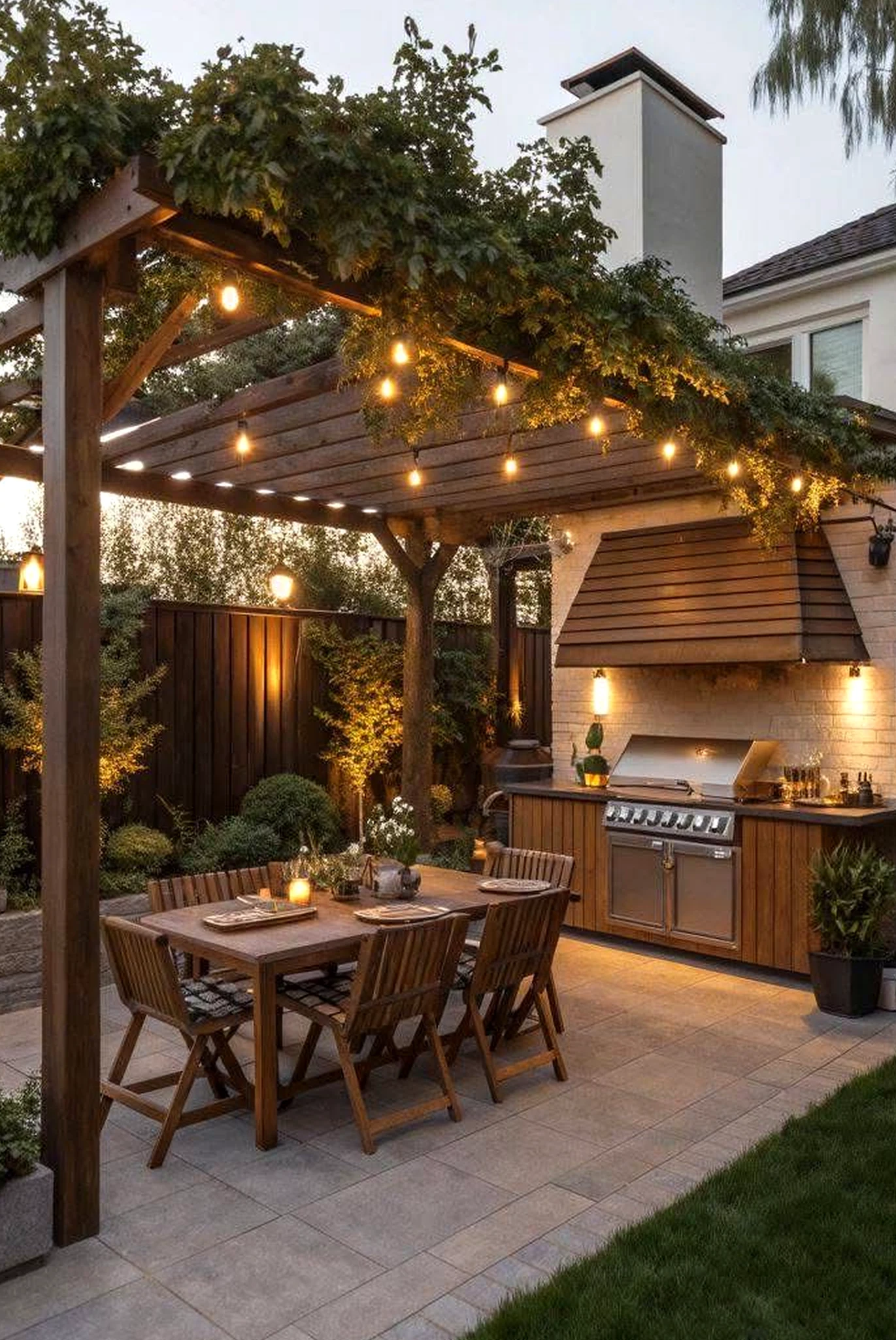 Textured outdoor lounge anchors the setting with charm, giving the view a mood that feels warm without clutter.