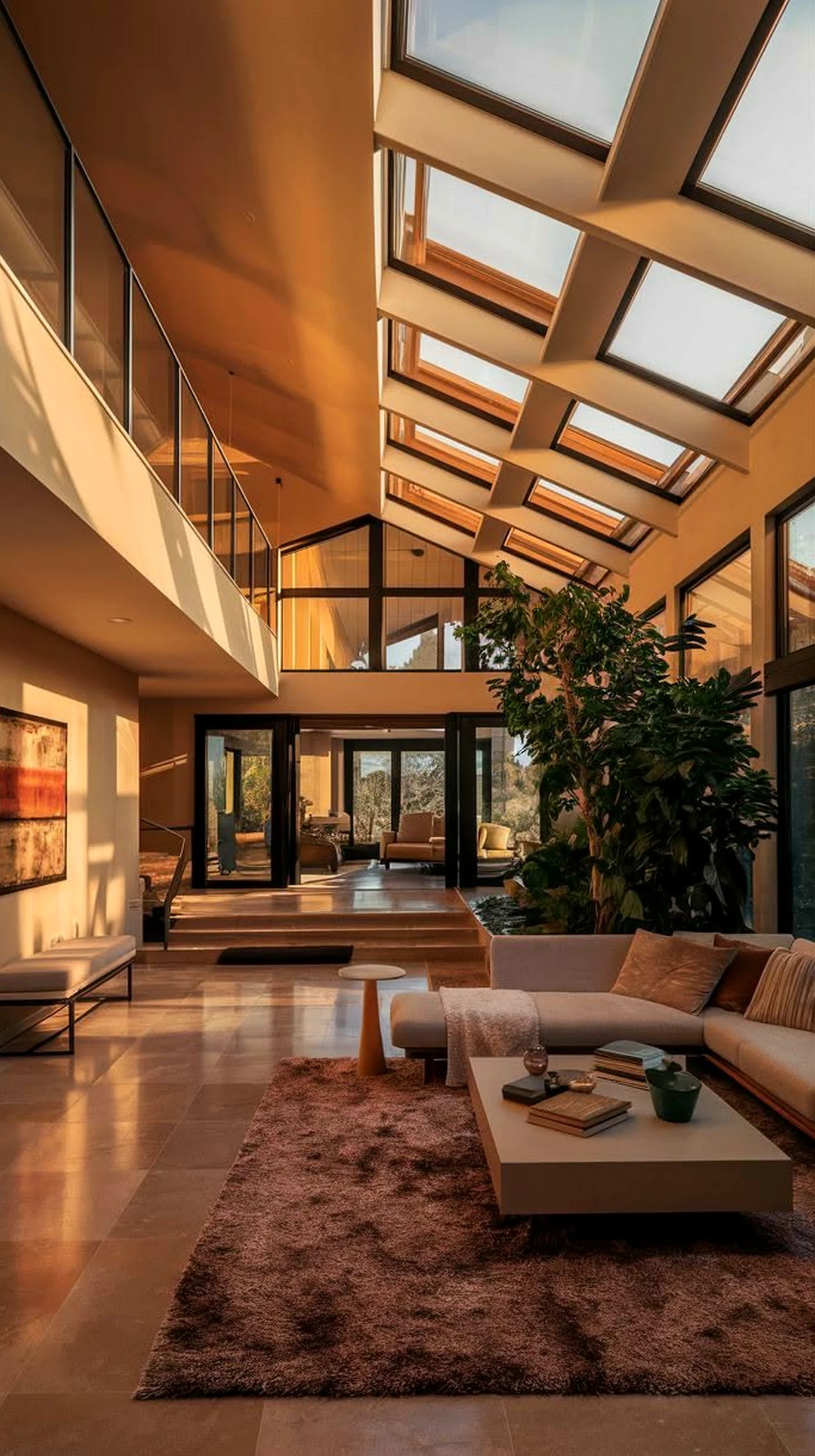 Airy stair landing draws attention to order while the design stays settled and welcoming.