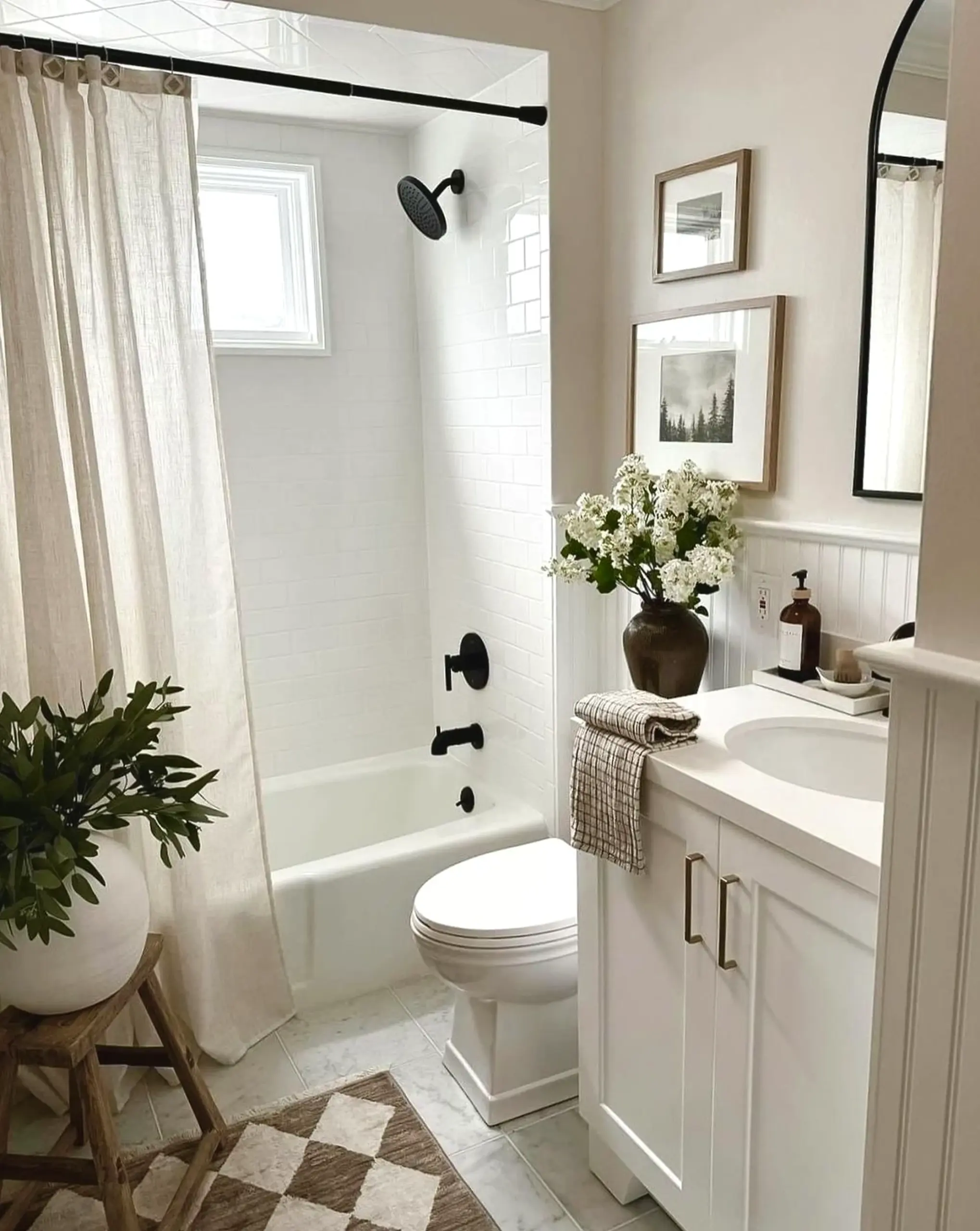 Sculptural tile detail frames the corner with softness, making the scene feel bright but not busy.