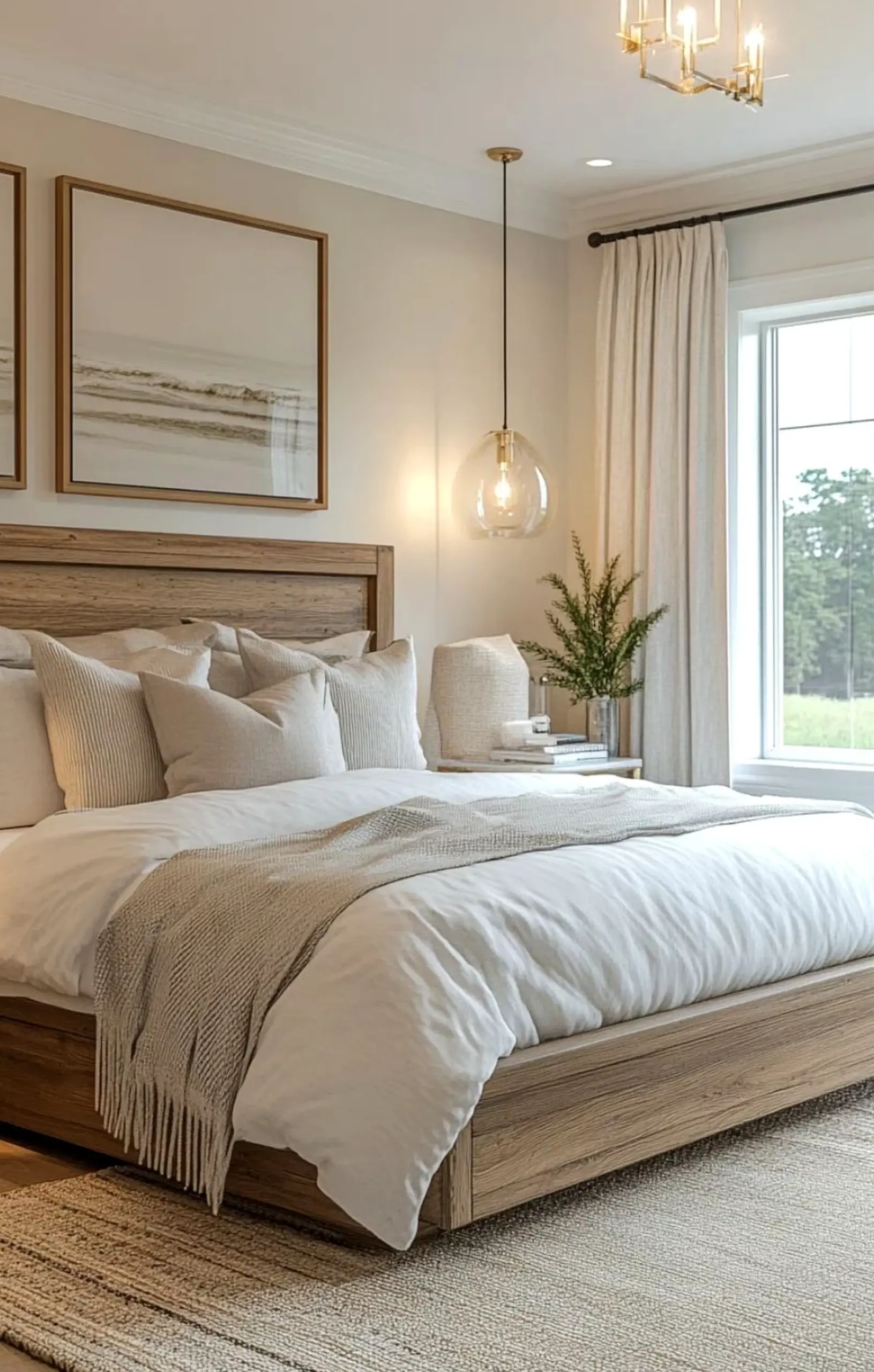 Graceful decorative mirror frames the design with freshness, making the scene feel settled and welcoming.
