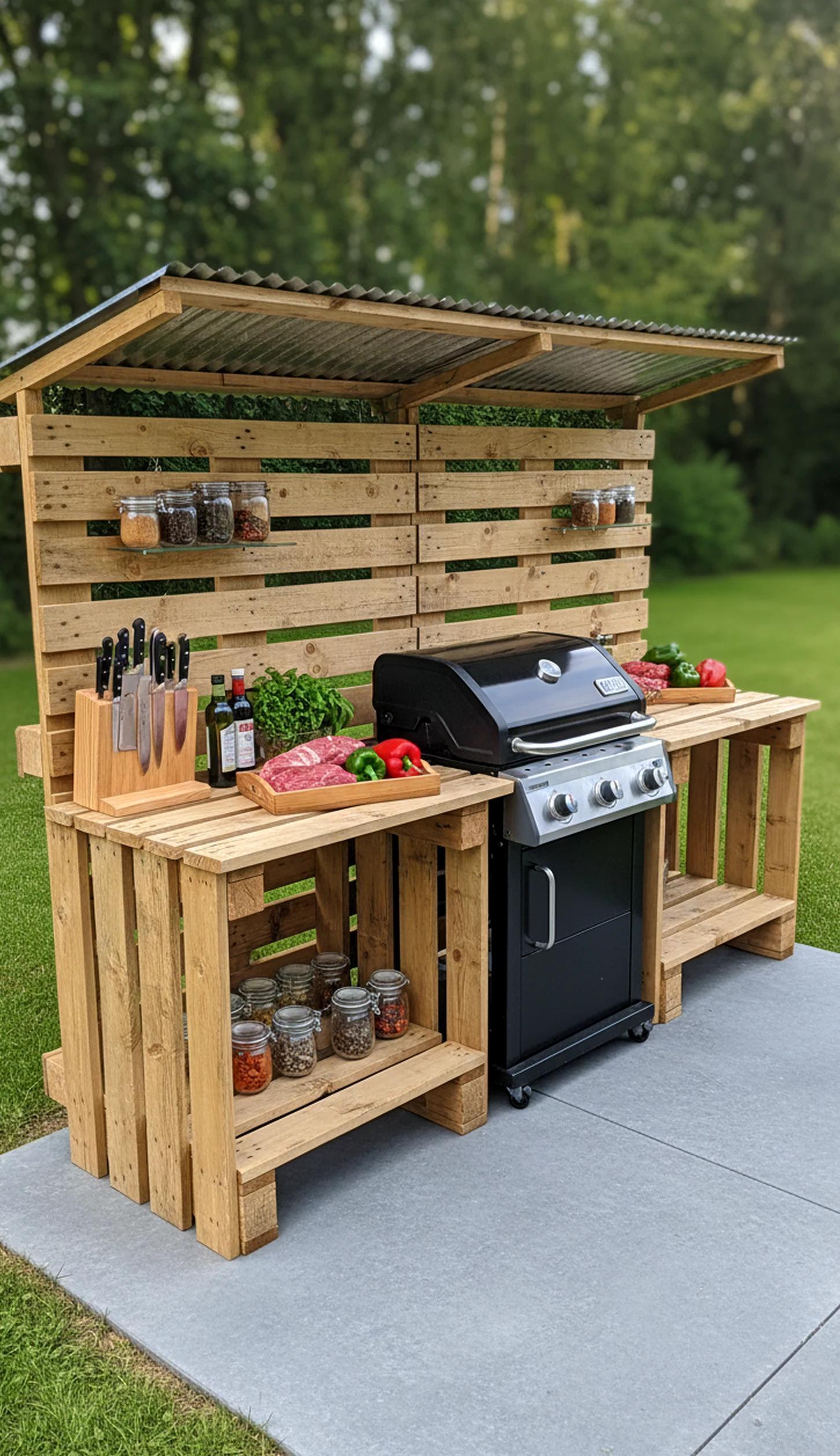 Compact garden seating gives the backdrop more freshness, so the whole view feels easy to enjoy.
