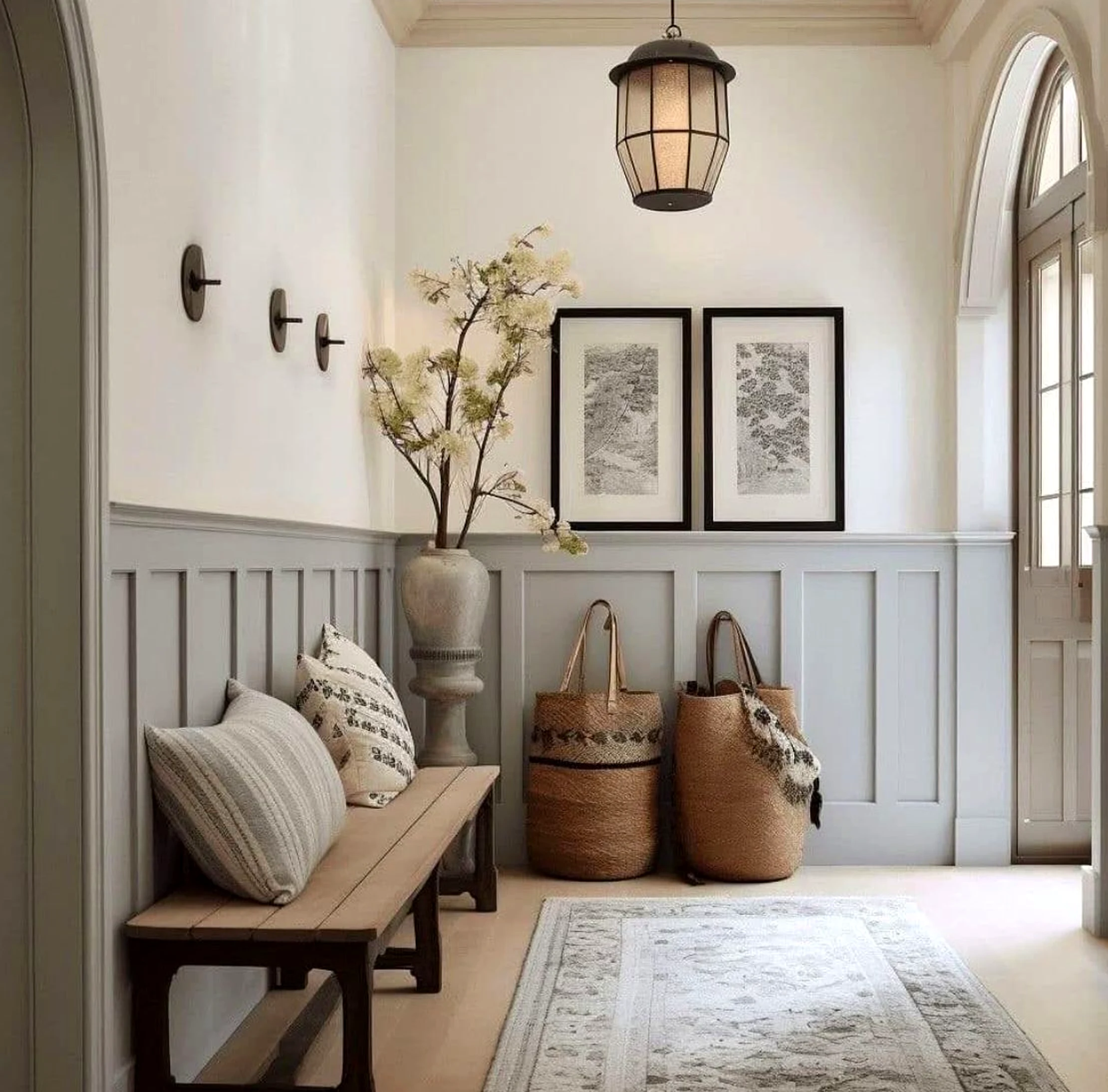 Soft flower arrangement frames the design with light, making the scene feel warm without clutter.