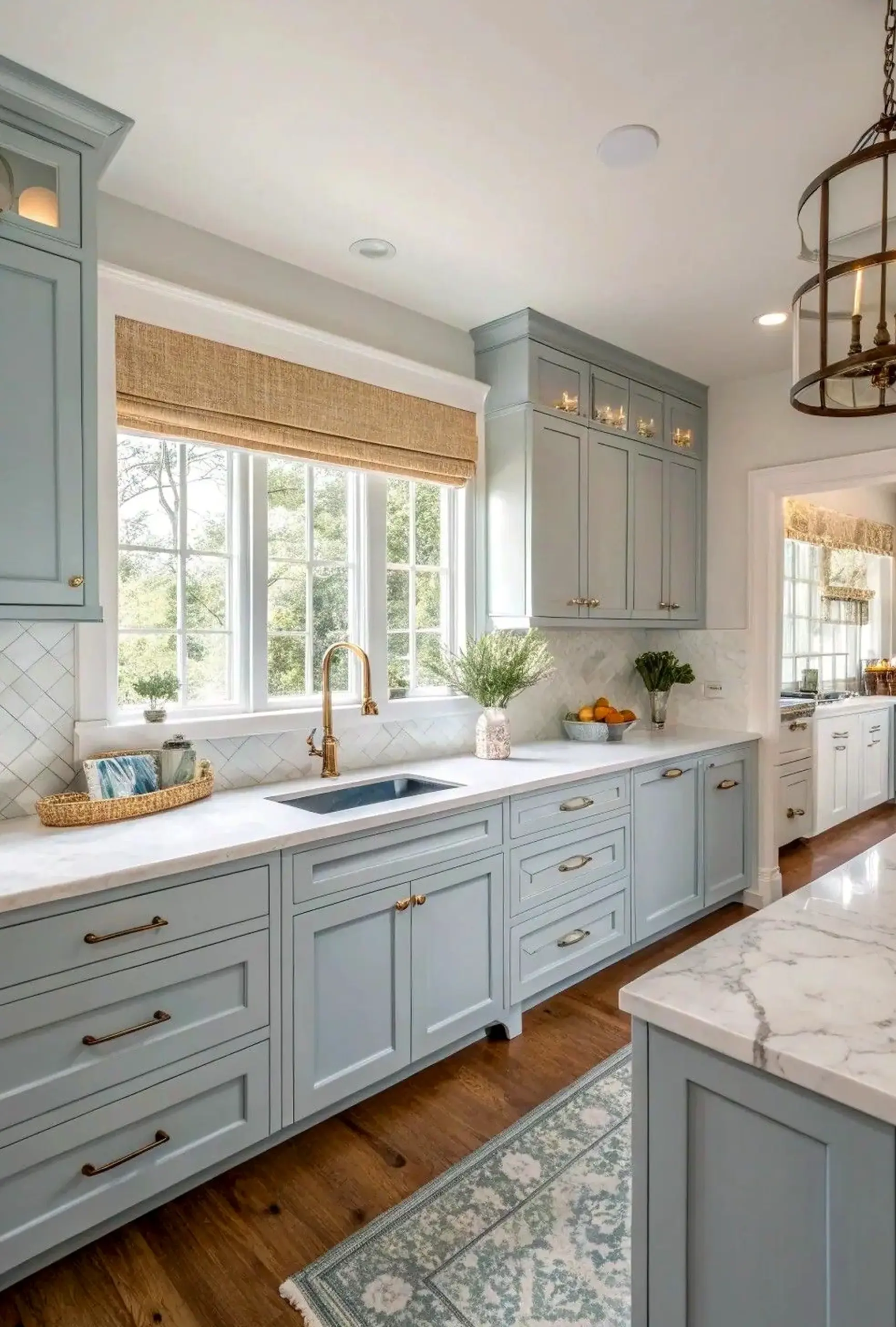 Subtle ceiling detail anchors the setting with character, giving the view a mood that feels warm without clutter.