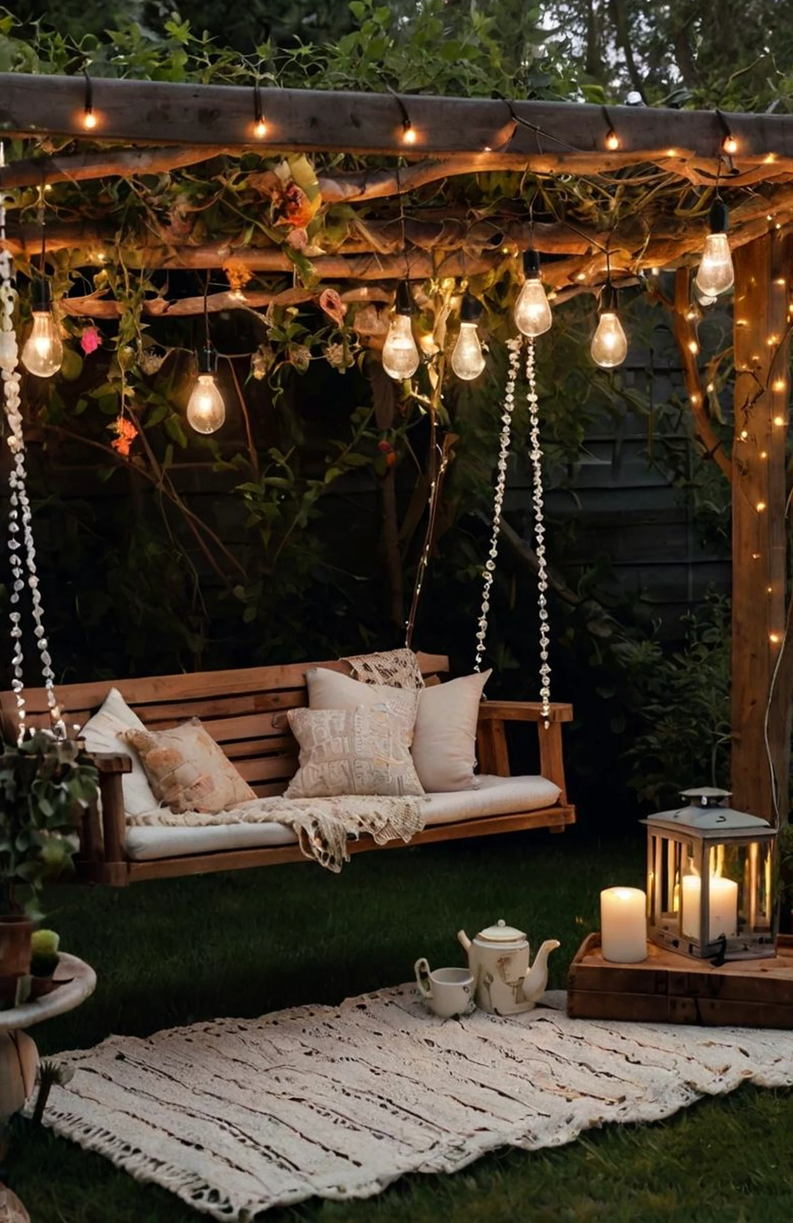 Sculptural neutral bedroom frames the garden edge with clarity, making the scene feel bright but not busy.