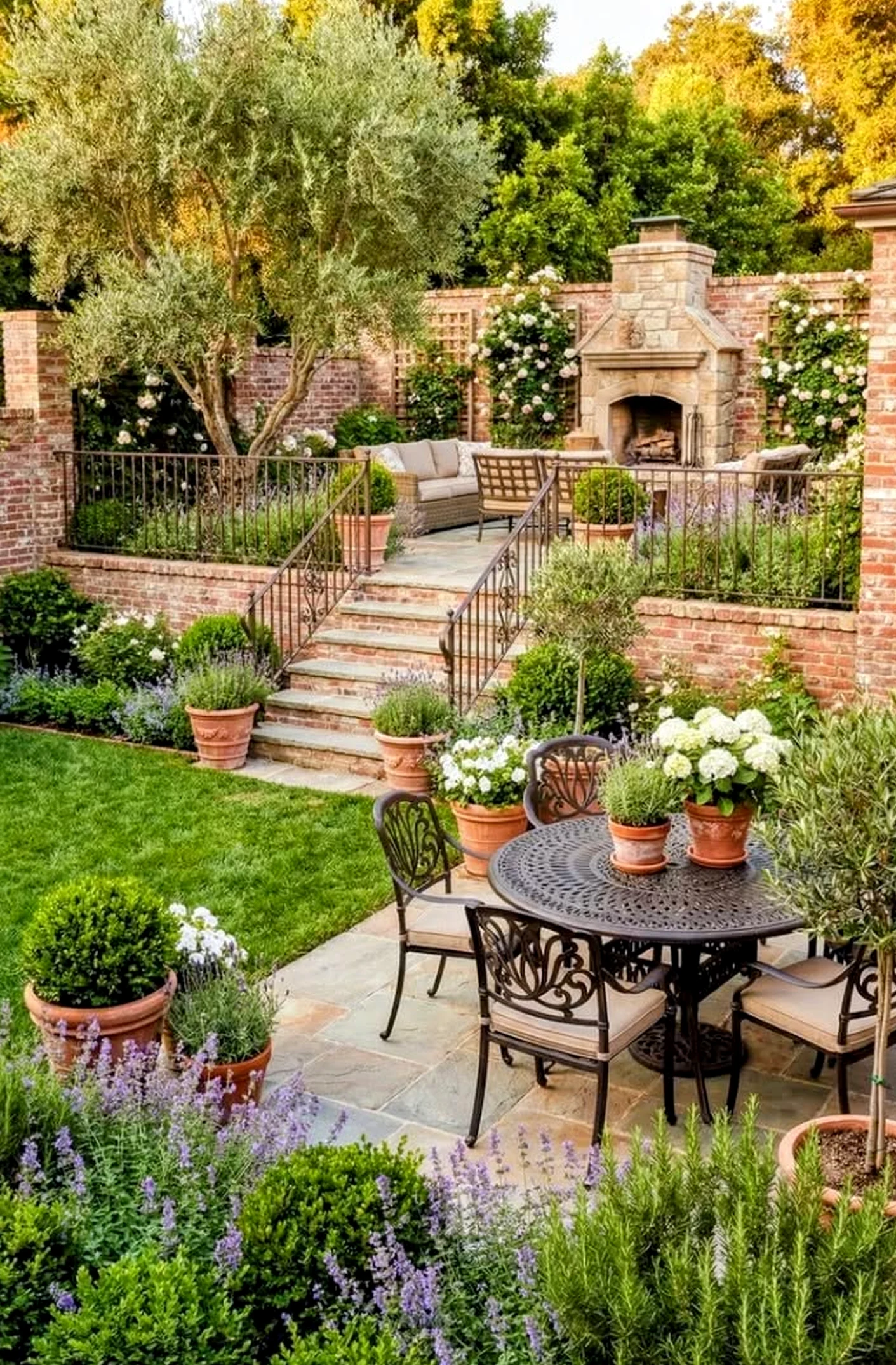 Airy wood shelving adds a clear layer of focus, helping the garden edge feel warm without clutter.
