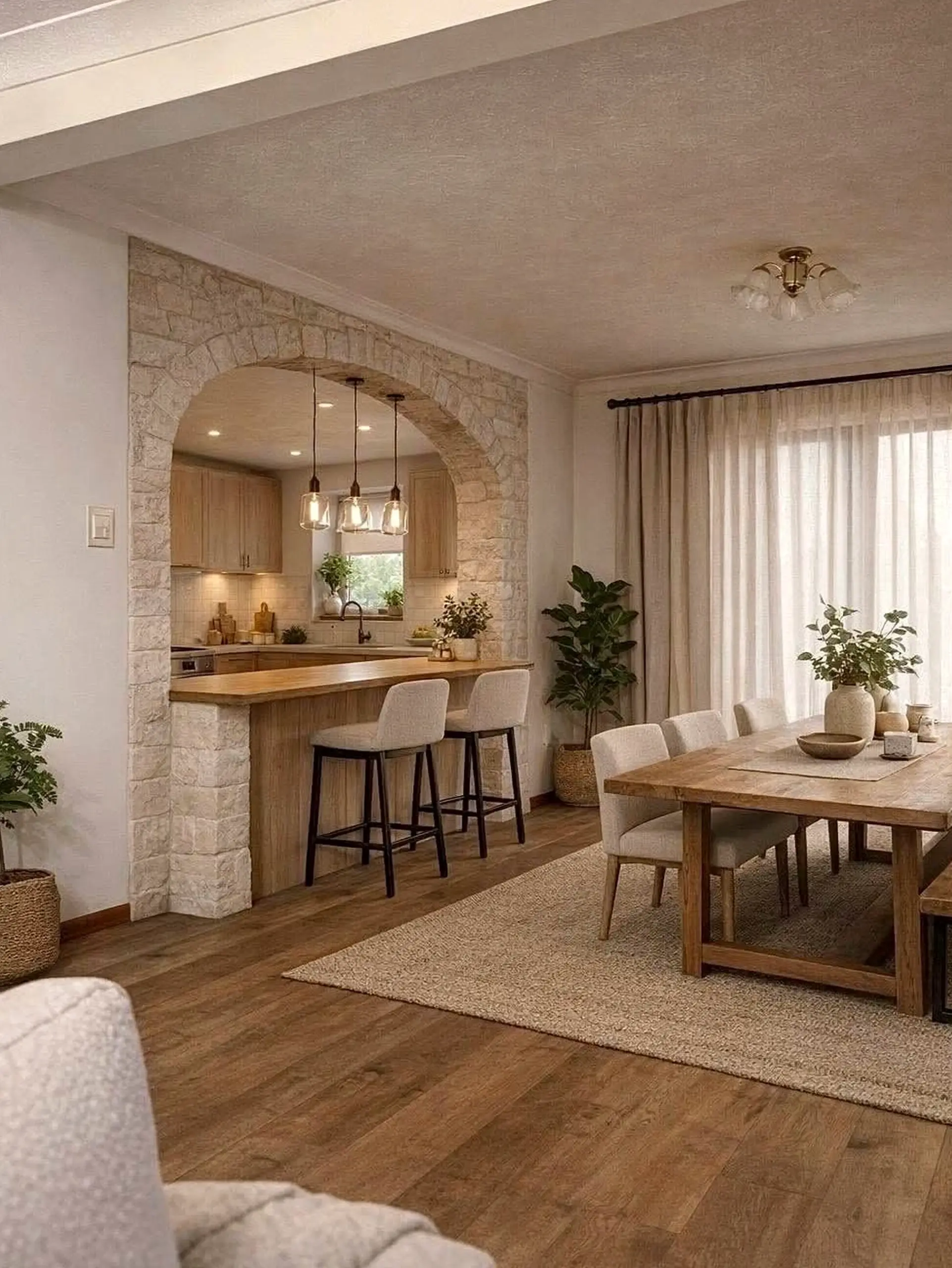 Polished vase display gives the wall more light, so the whole view feels clear and inviting.