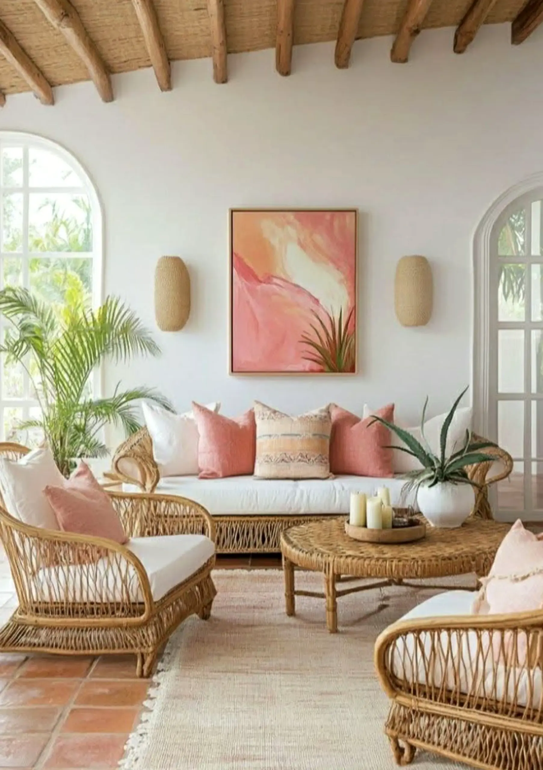 Colorful stone terrace brings contrast to the design, creating a mood that feels open and lived-in.
