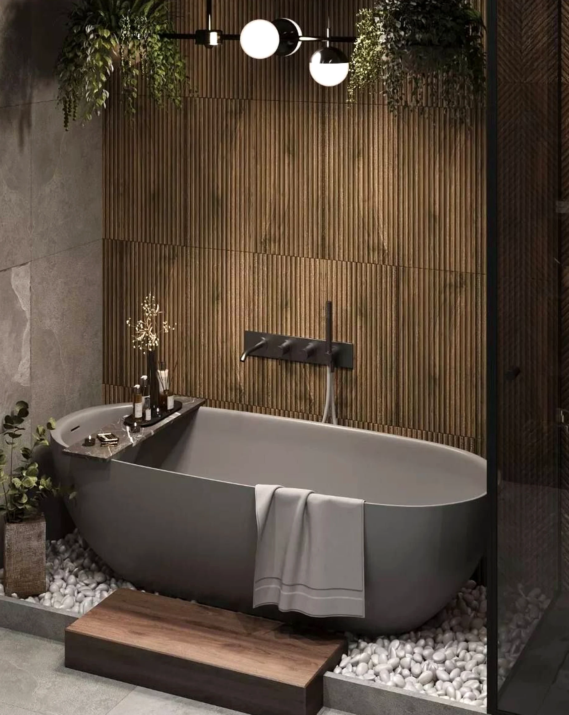 Relaxed entry console supports the composition through contrast, leaving the space feeling soft at the edges.