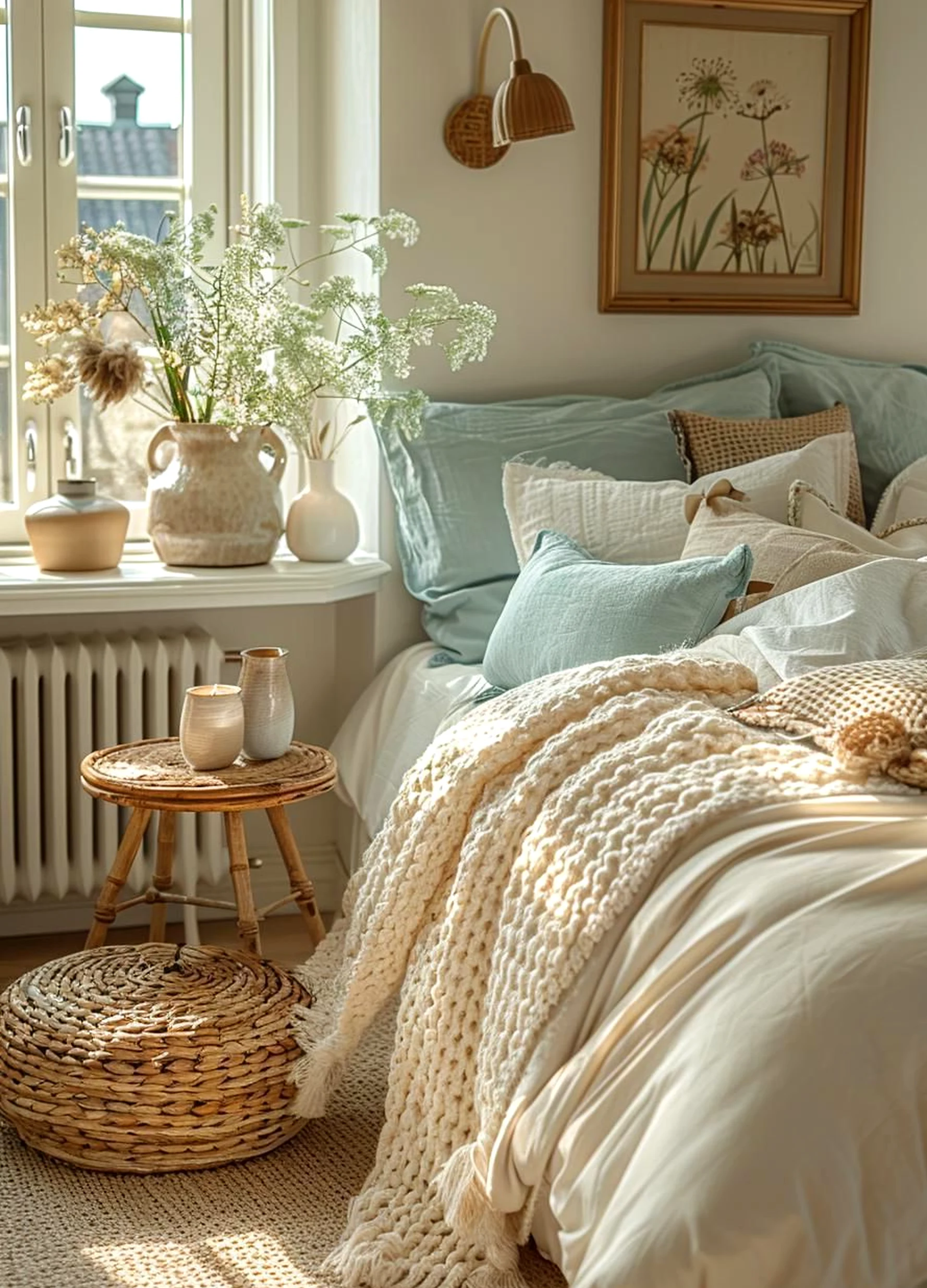 Relaxed linen bedding introduces freshness into the outdoor space, keeping the atmosphere quietly finished.