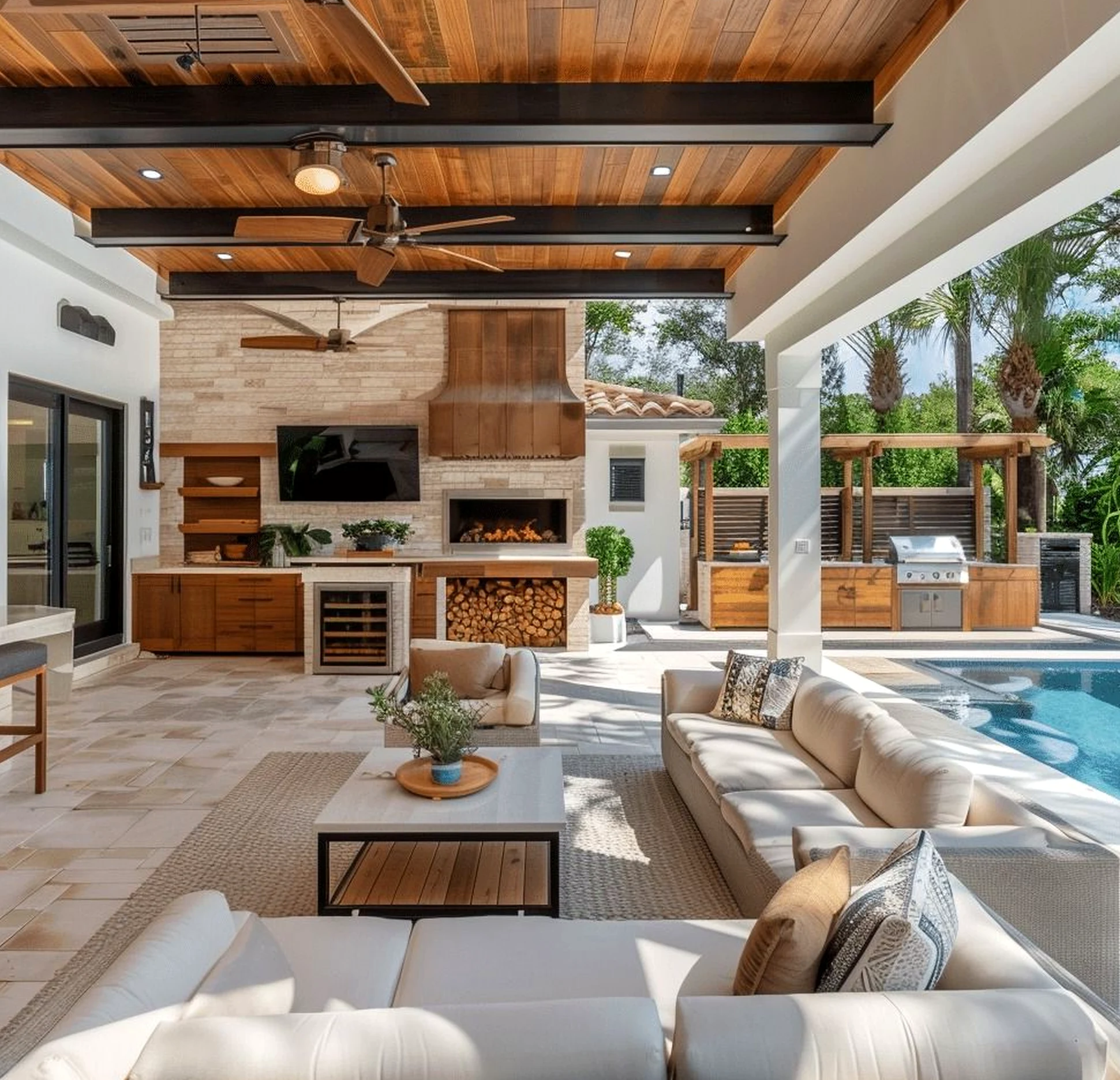 Balanced fireplace area gives the wall more movement, so the whole view feels fresh and intentional.
