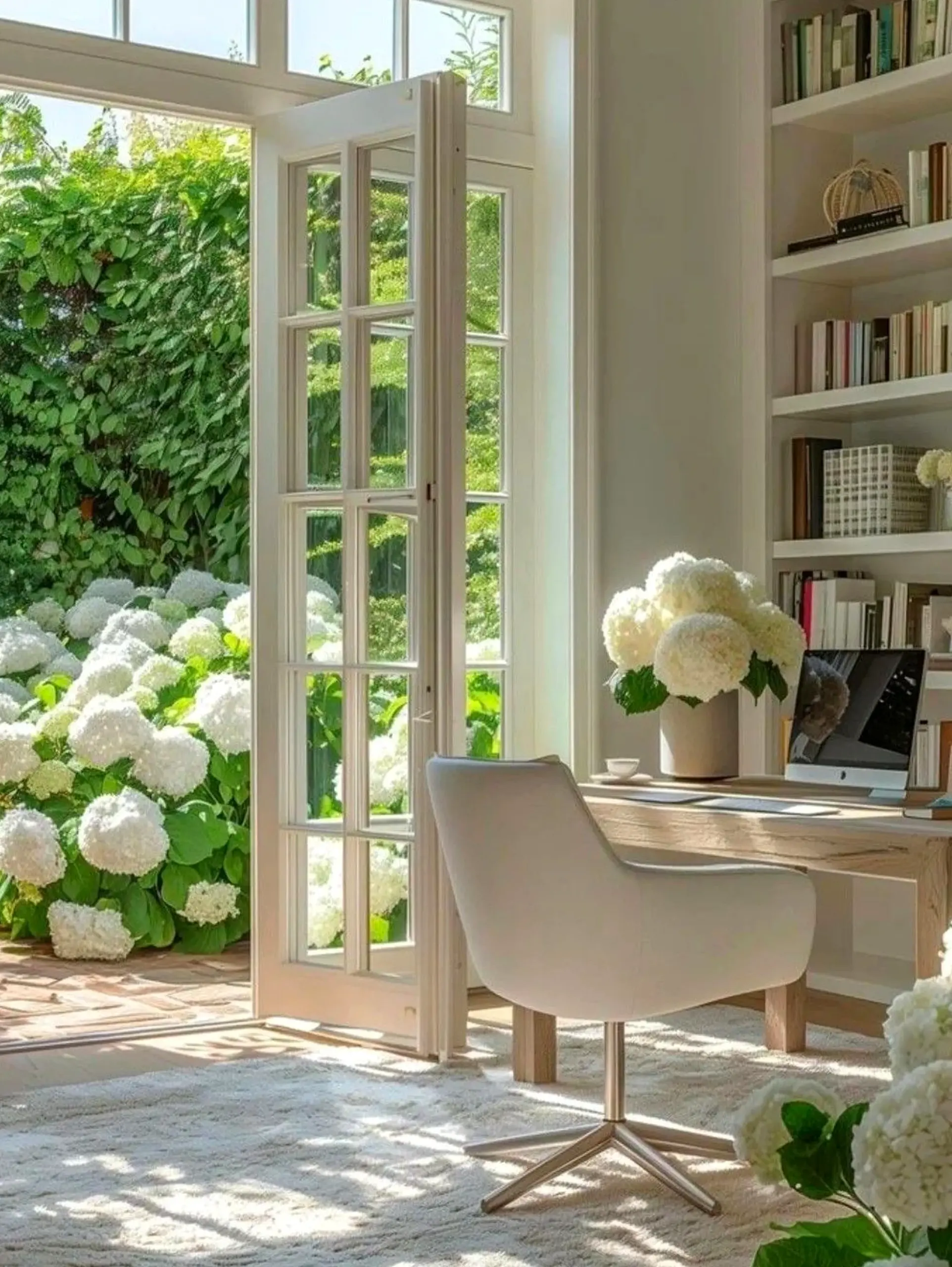 Graceful decorative mirror brings order to the sitting area, creating a mood that feels simple yet expressive.