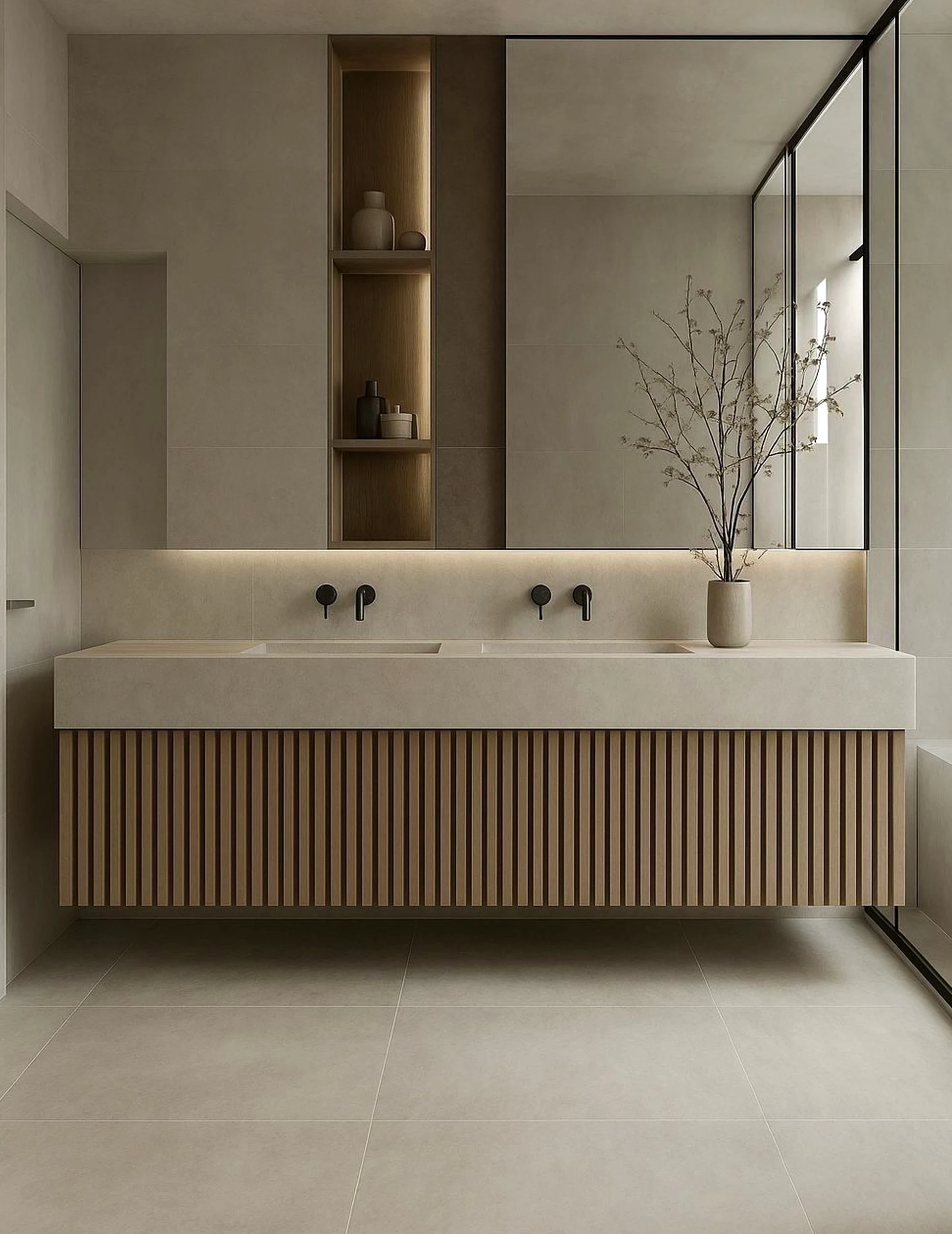 Refined stone path introduces ease into the backdrop, keeping the atmosphere warm without clutter.