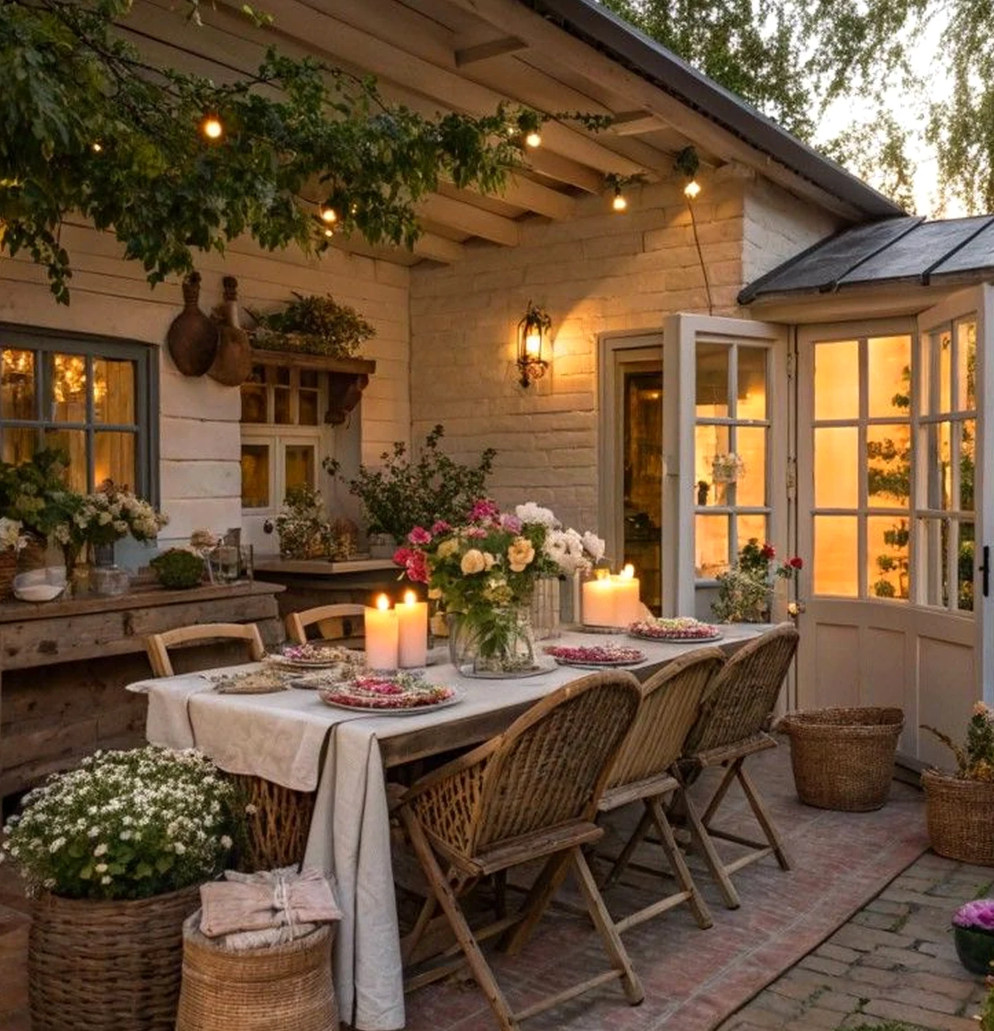Leafy wooden deck anchors the arrangement with balance, giving the view a mood that feels settled and welcoming.