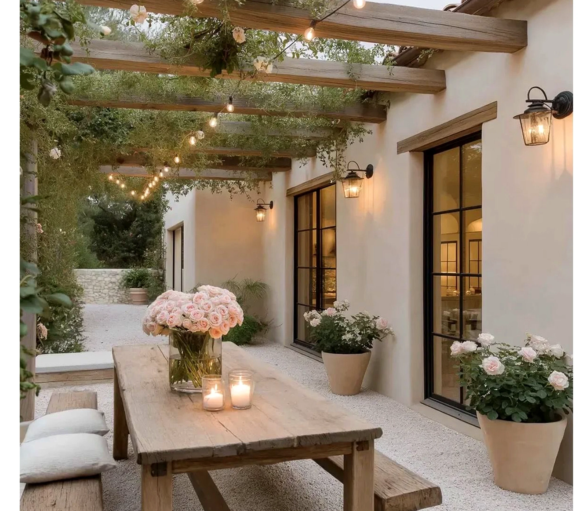 Luminous porch bench draws attention to balance while the setting stays comfortable in daily use.