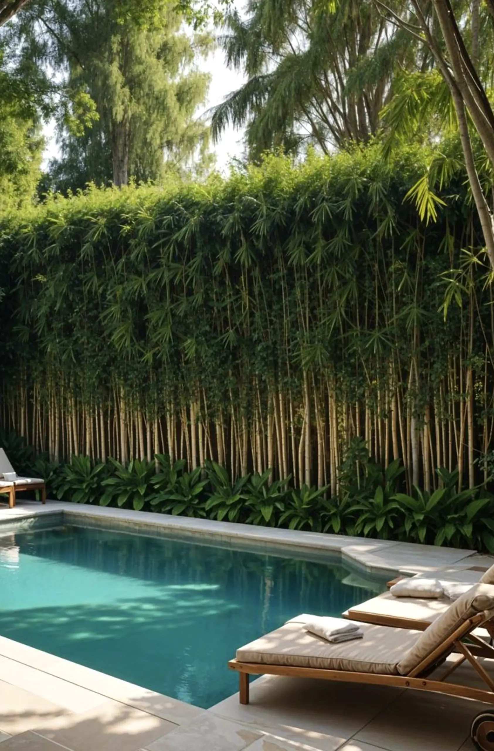 Sunny poolside setting draws attention to freshness while the room stays ready for quiet use.