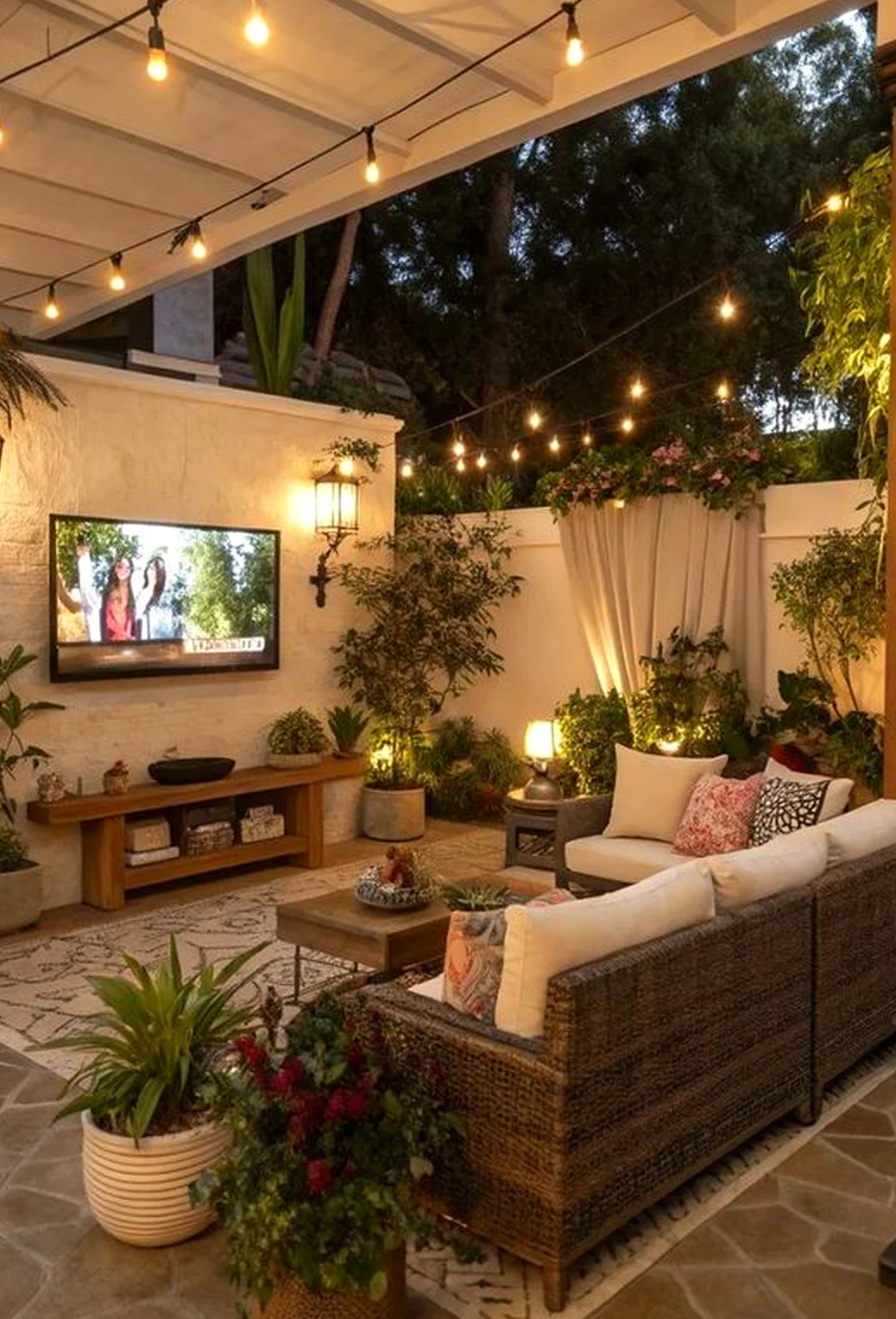 Calm stone terrace introduces order into the outdoor space, keeping the atmosphere simple yet expressive.