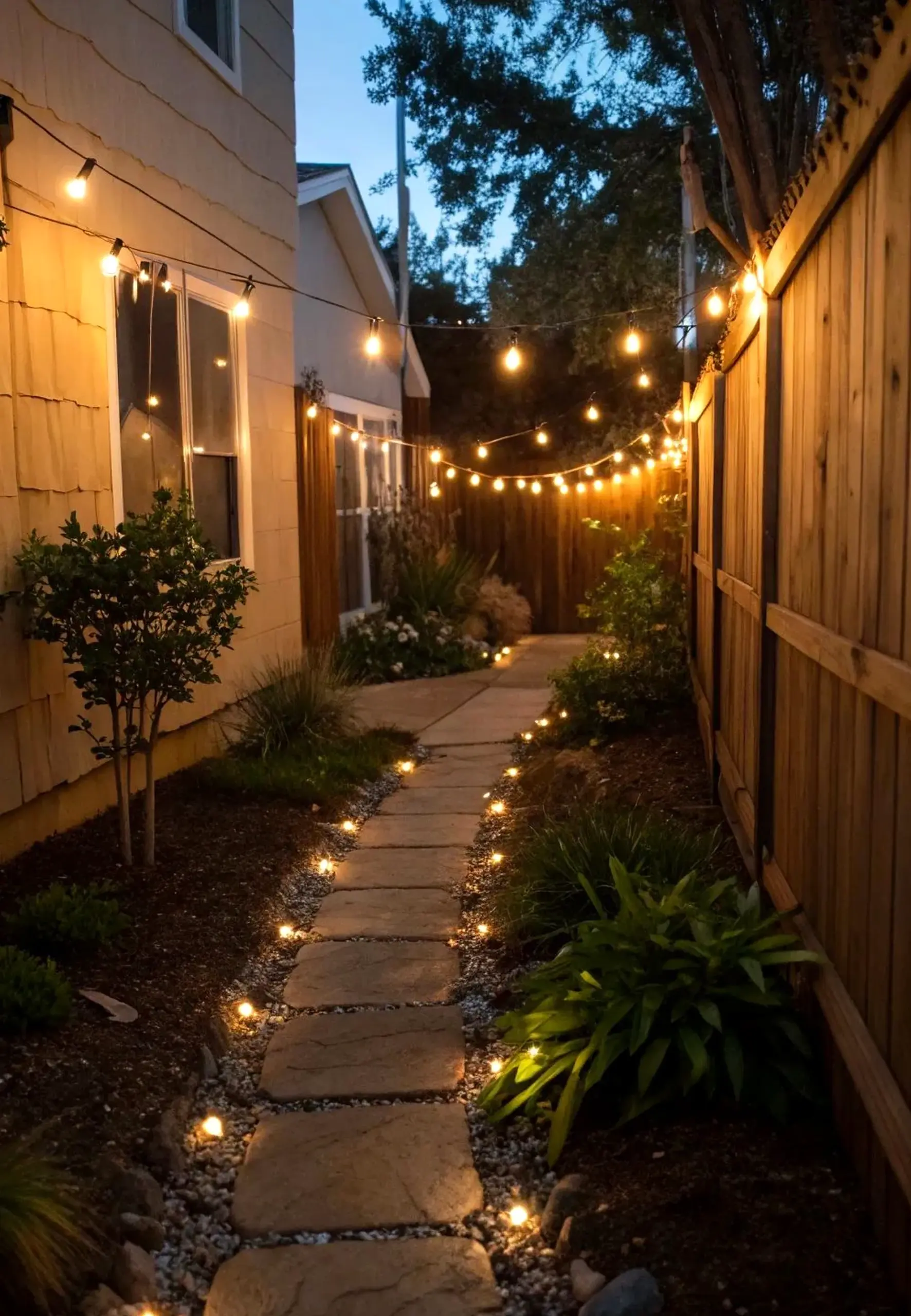 Layered sink area draws attention to softness while the garden edge stays settled and welcoming.