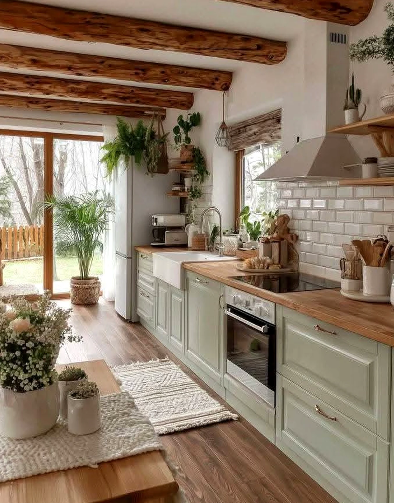 Earthy window seat adds texture across the garden edge, giving the decor a finish that feels simple yet expressive.