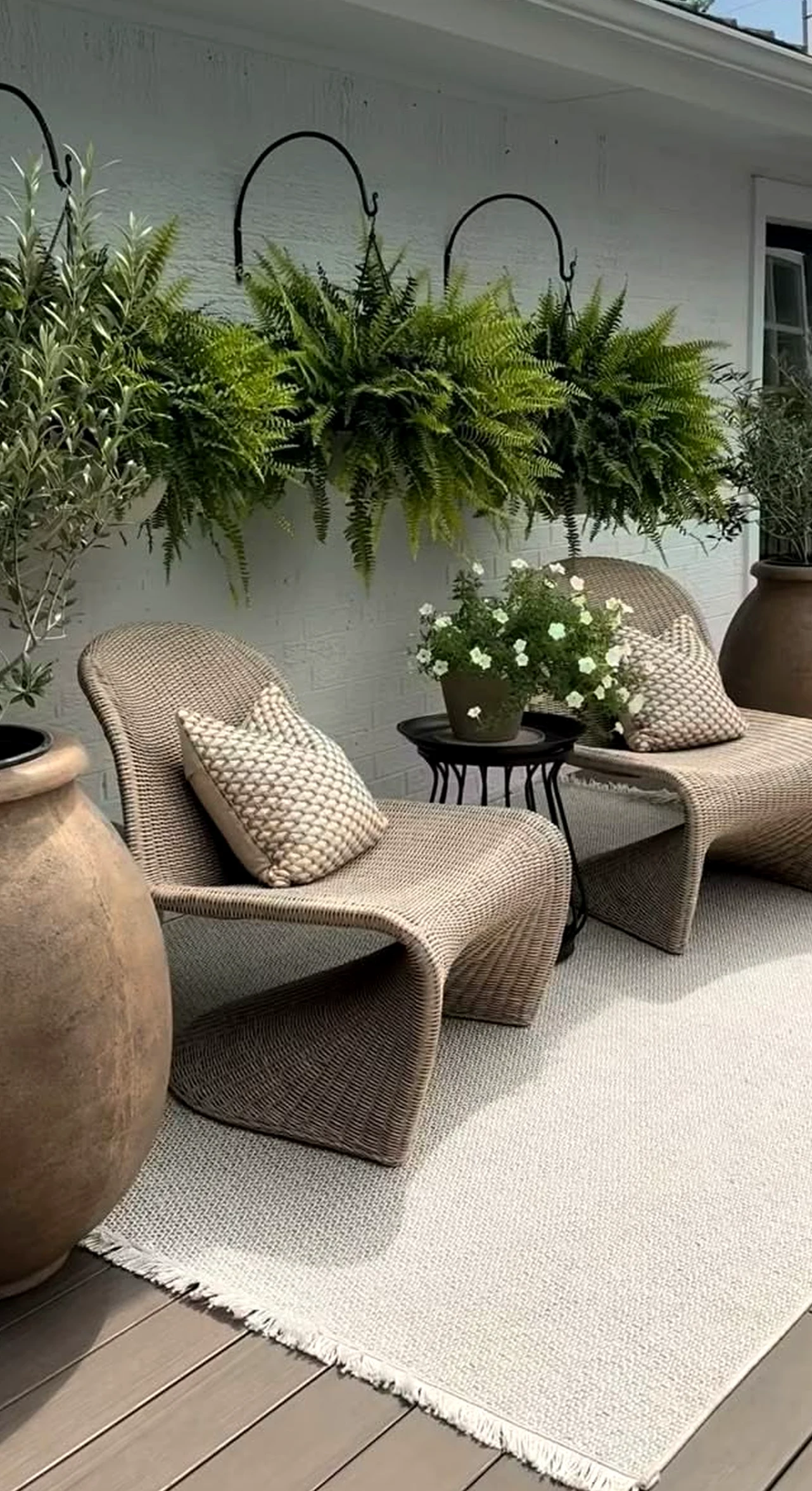 Fresh painted door brings a useful note of softness, making the garden edge feel visually grounded.