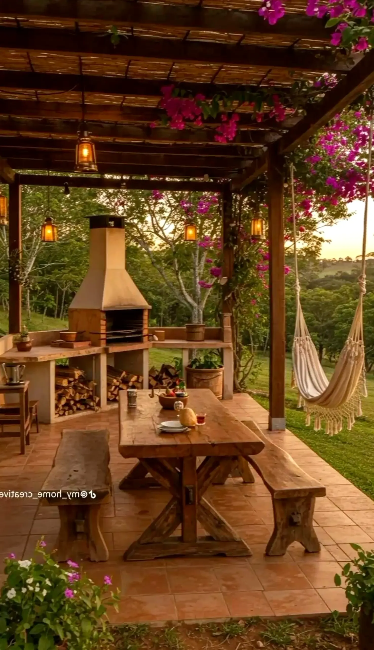 Airy balcony scene supports the setting through warmth, leaving the space feeling warm without clutter.