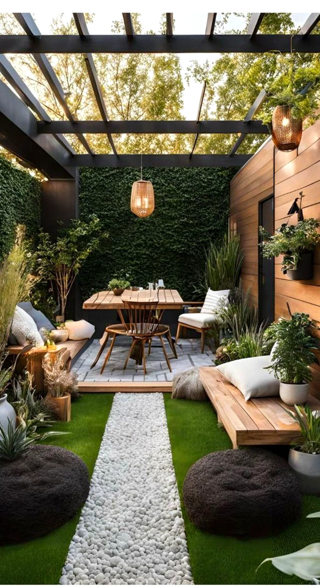 Sculptural floor pattern frames the setting with softness, making the scene feel settled and welcoming.