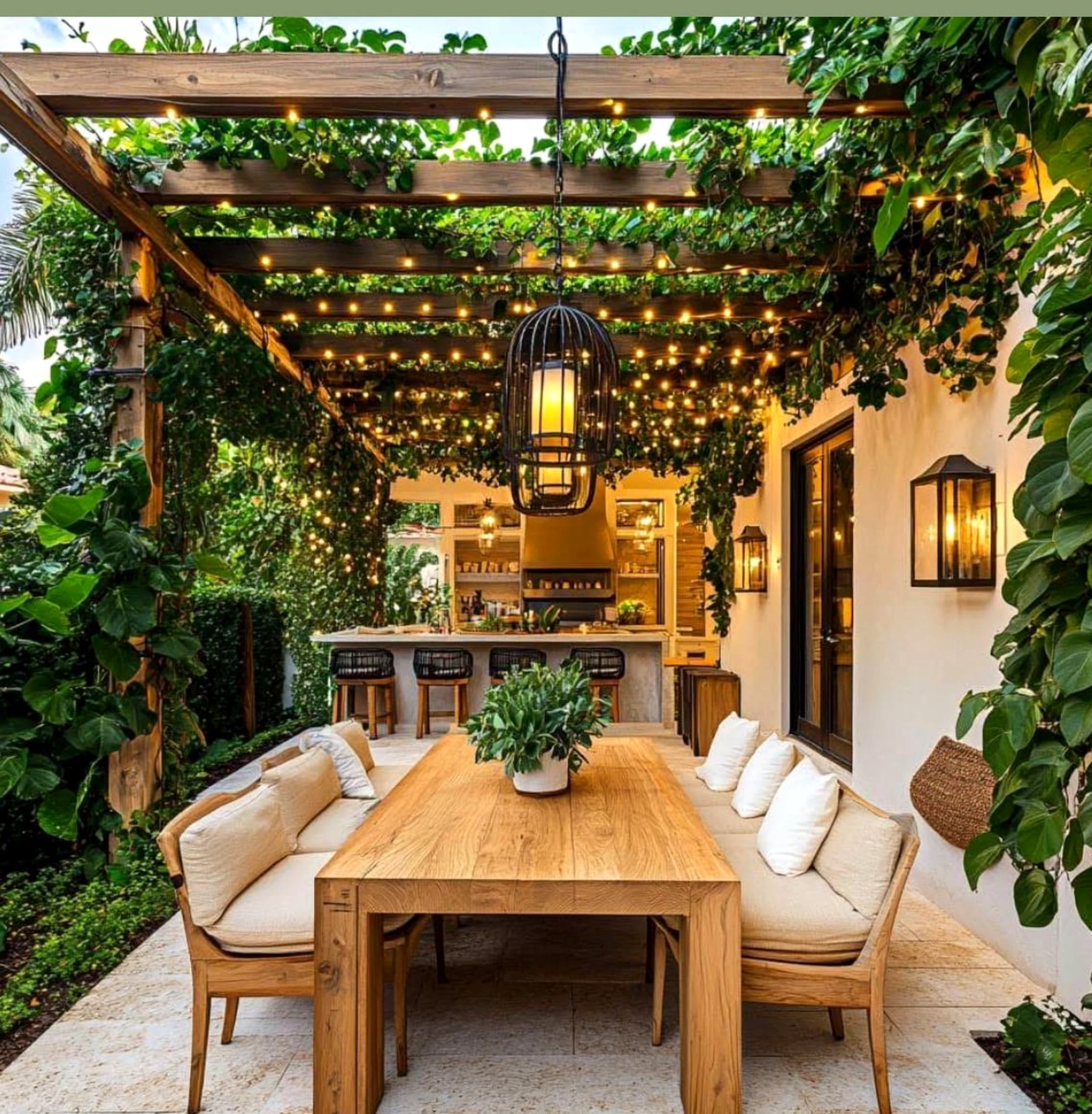 Sculptural garden seating brings comfort to the view, creating a mood that feels easy to enjoy.