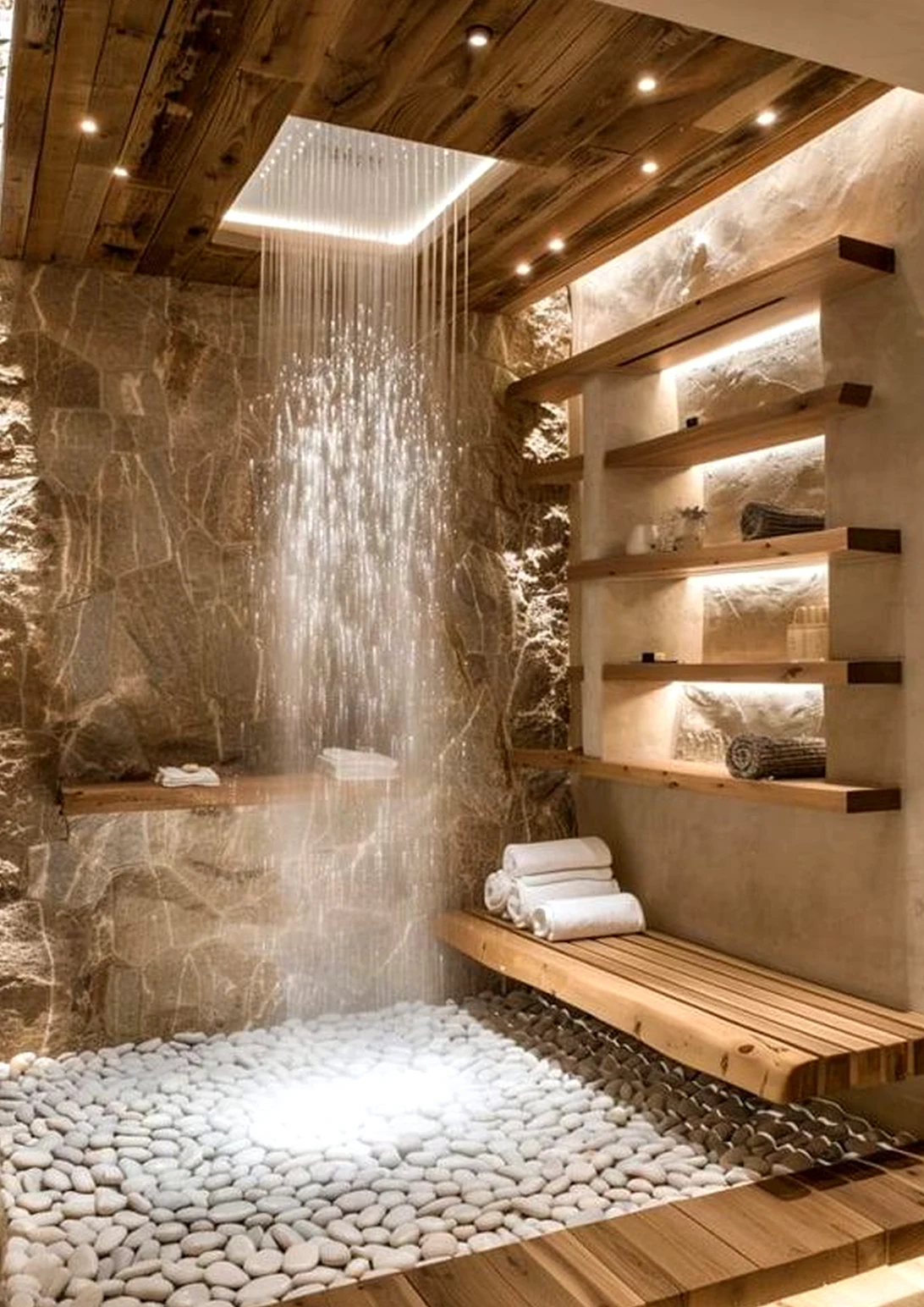 Soft shower wall brings detail to the view, creating a mood that feels open and lived-in.