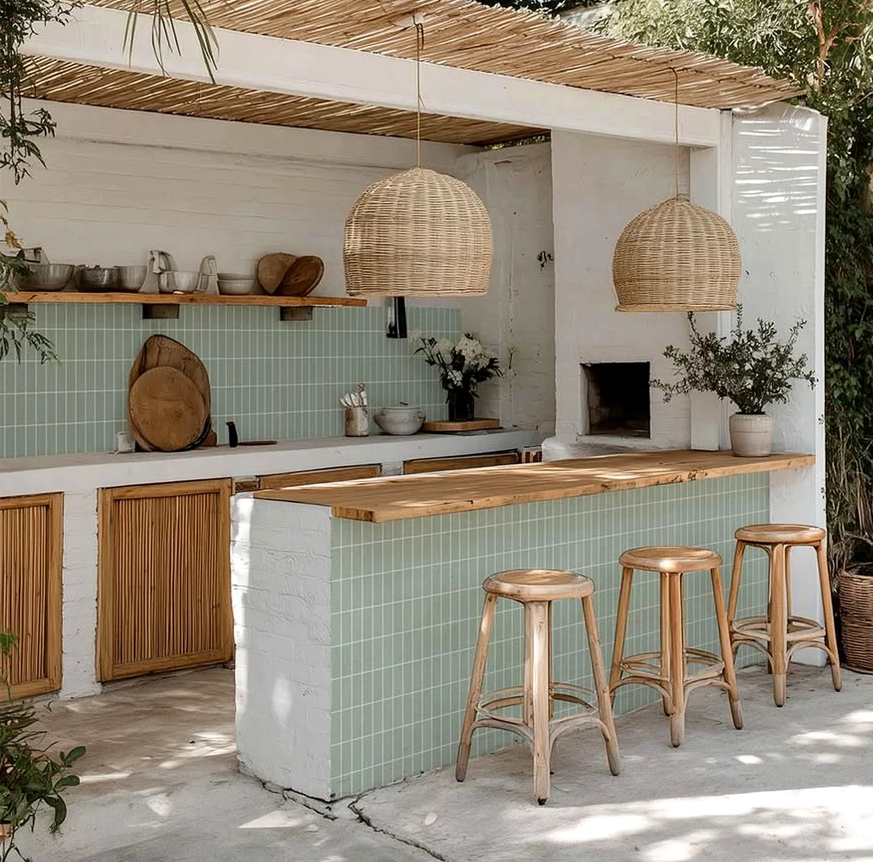 Layered kitchen nook draws attention to contrast while the room stays visually grounded.