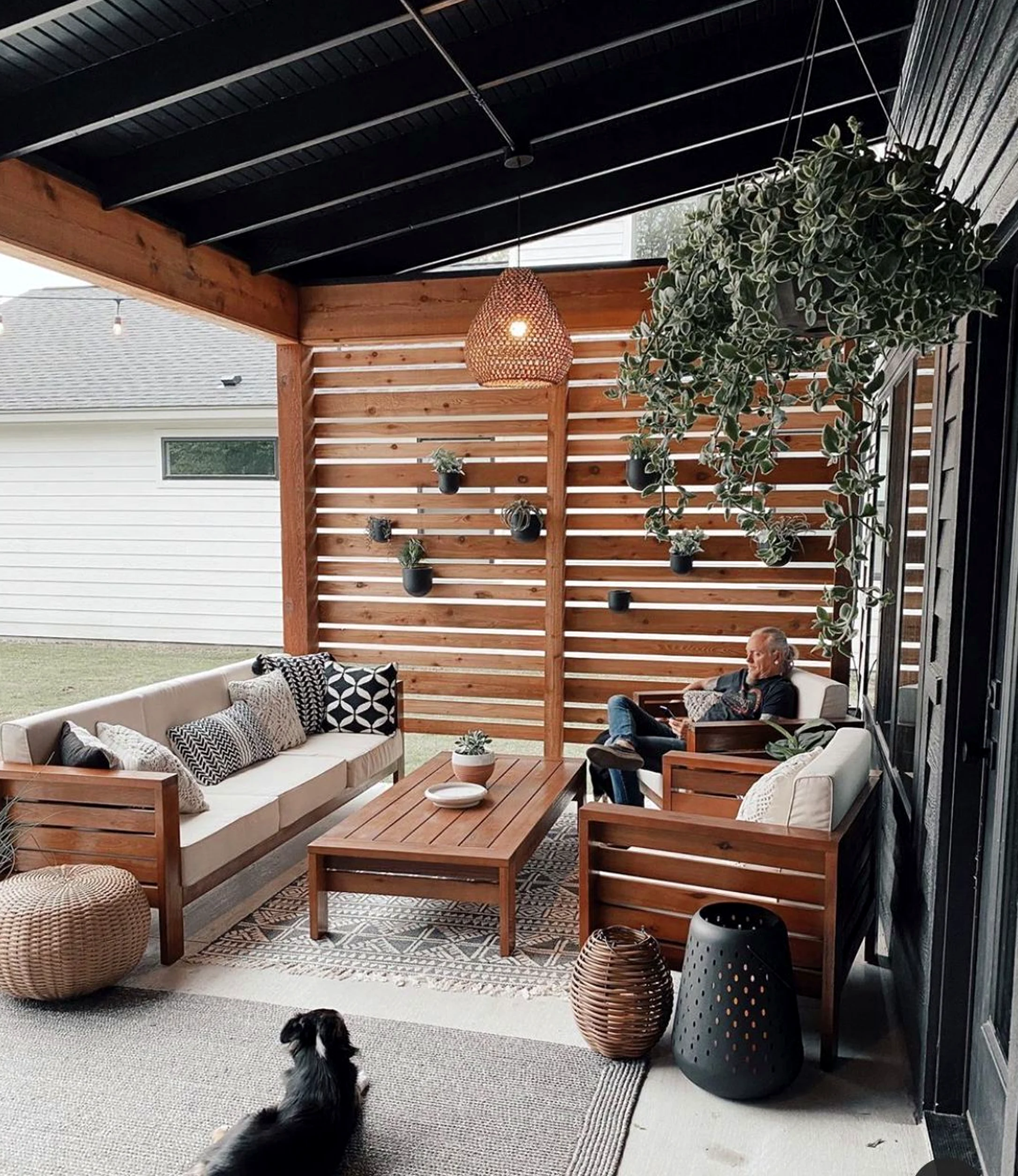 Inviting outdoor lounge anchors the arrangement with charm, giving the view a mood that feels easy to enjoy.