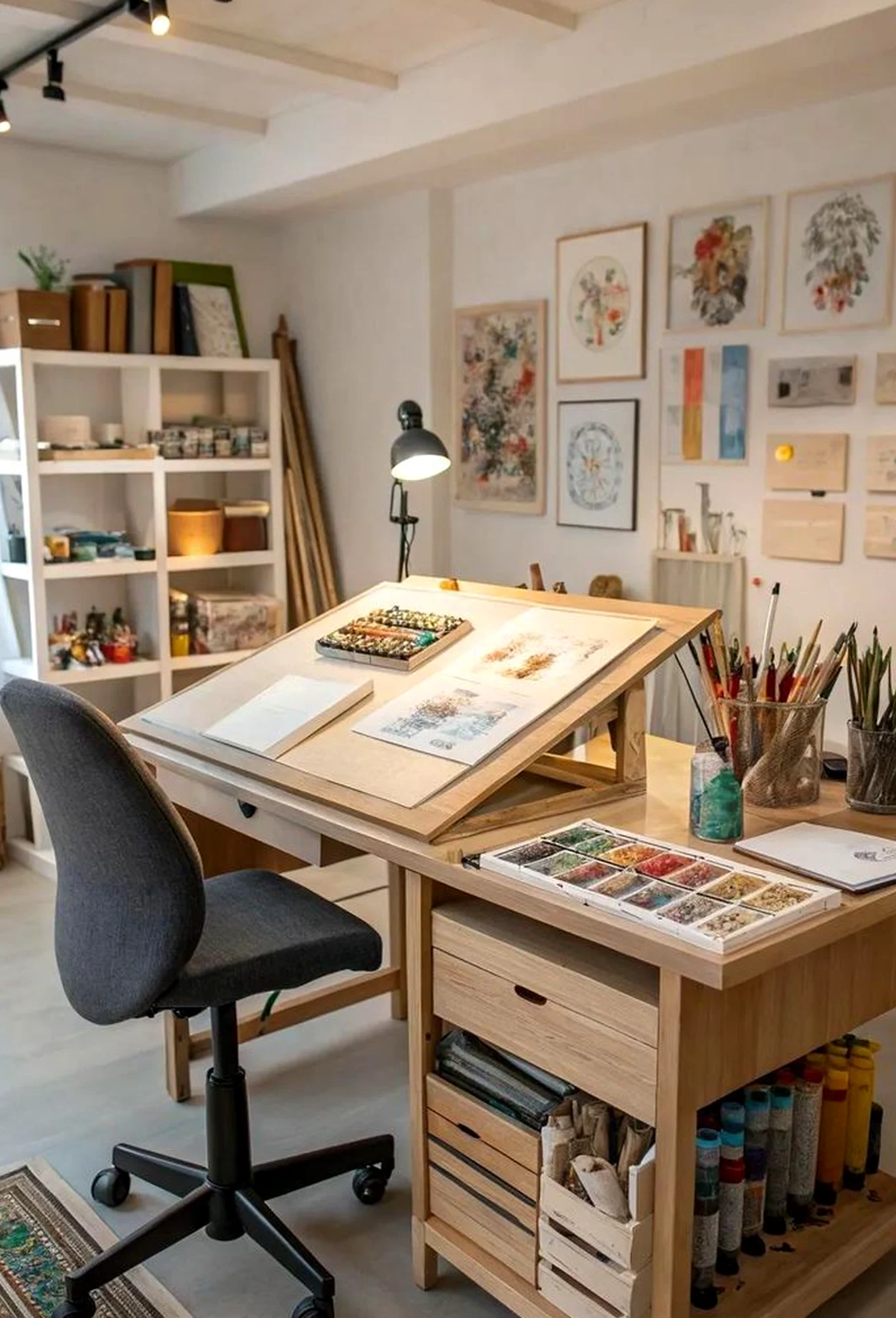 Simple compact workspace brings clarity to the corner, creating a mood that feels simple yet expressive.