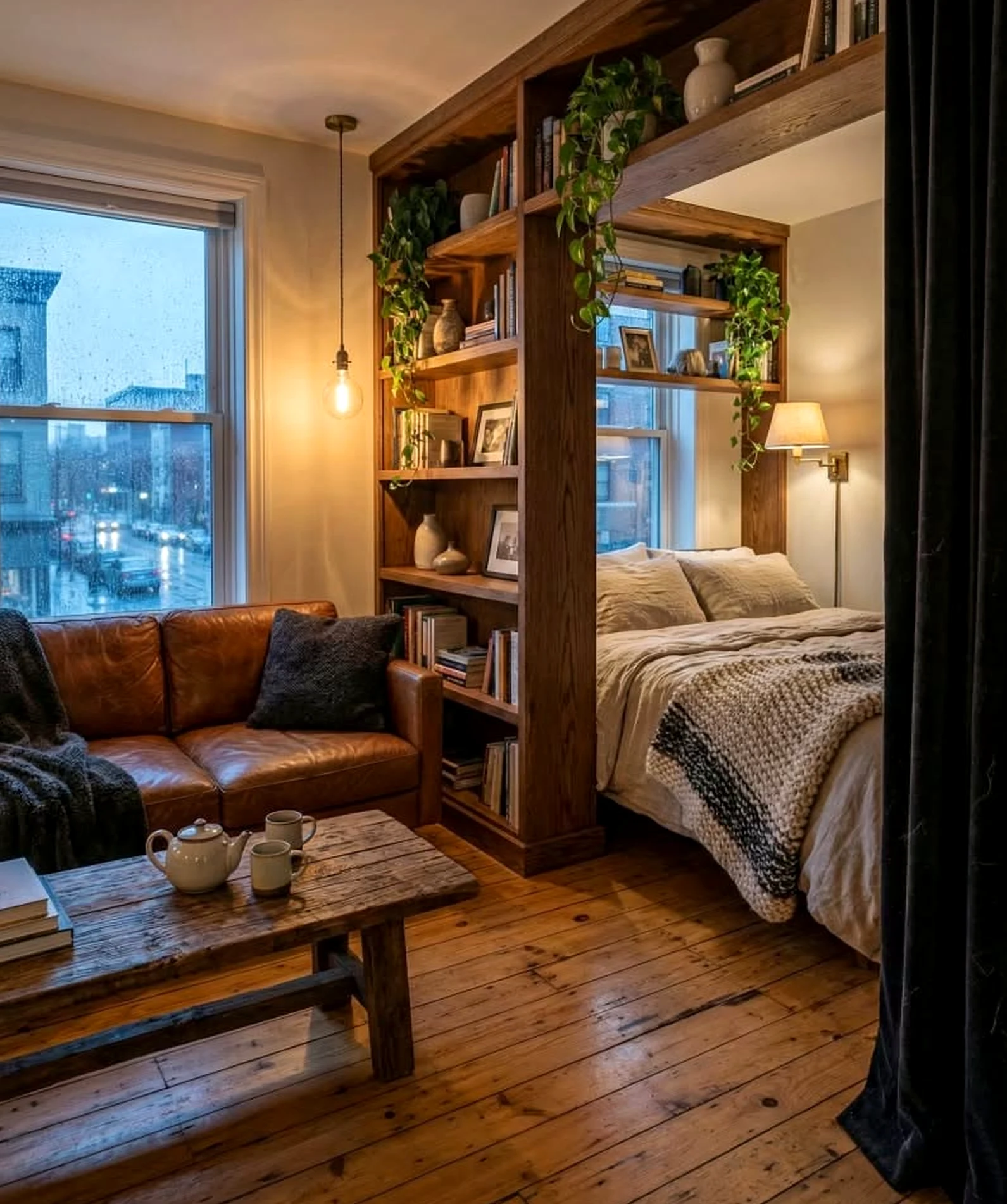 Earthy window seat adds depth across the sitting area, giving the decor a finish that feels comfortable in daily use.